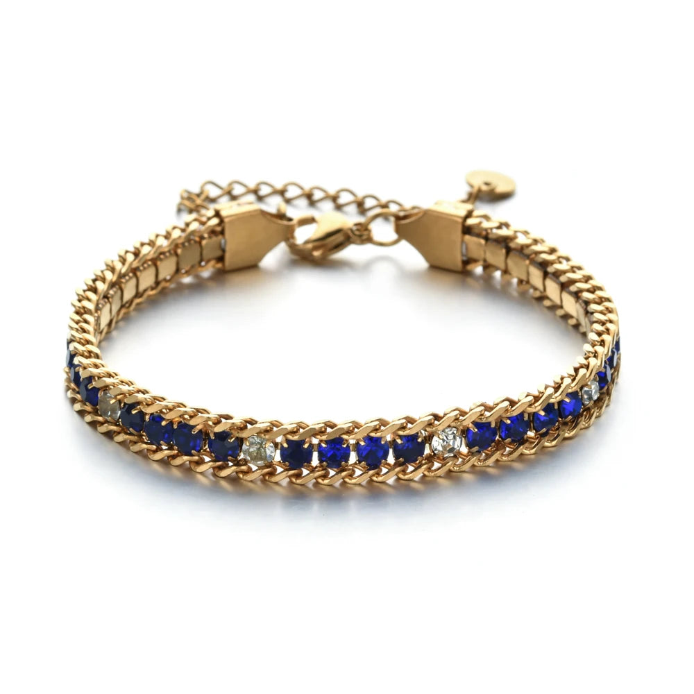 Women Men Gold Color Woven Crystal Cubic Zirconia Bracelet Stainless Steel Jewelry Dabfavshop