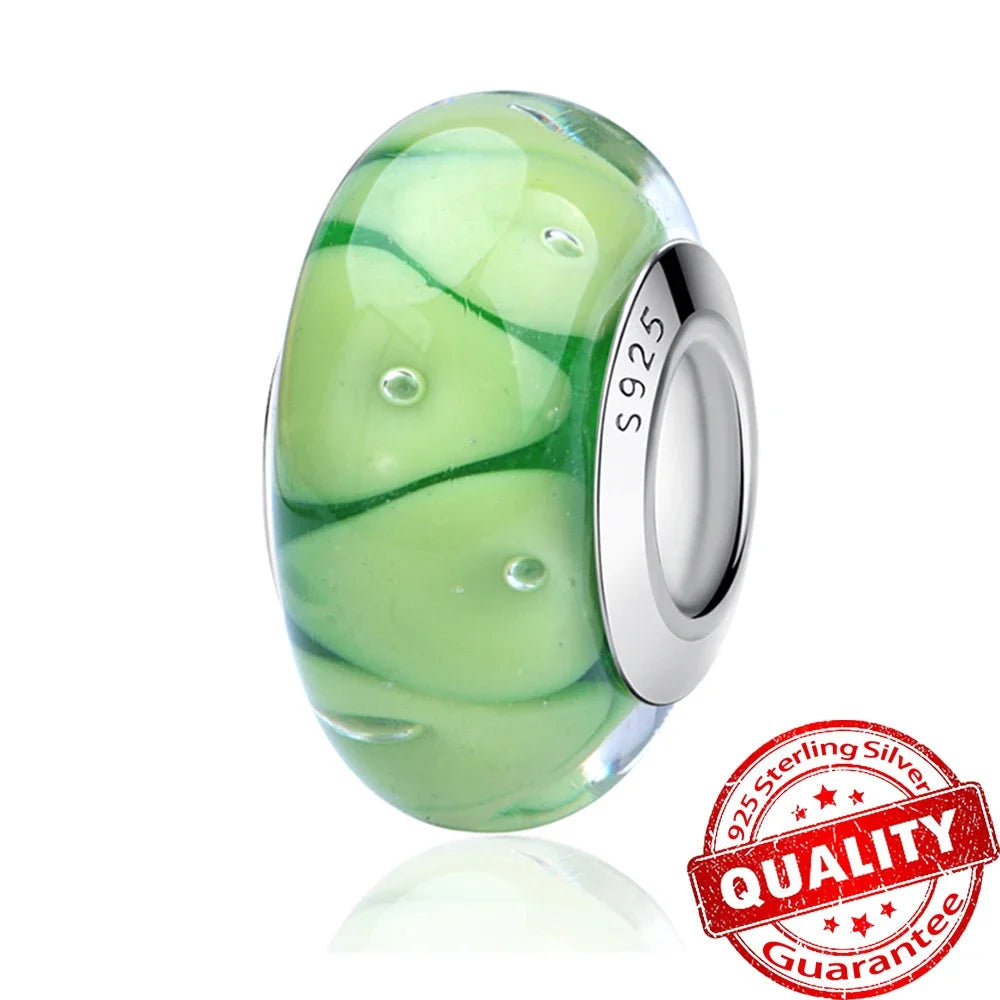 Colorful Flower Murano Glass Charm Fit Original Bracelet Necklace Heart 925 Sterling Silver Murano Glass Fine Jewelry Dabfavshop