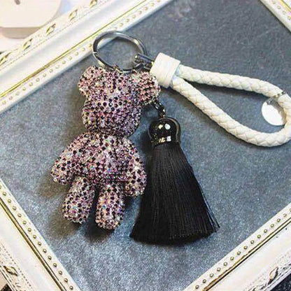 Rhinestone Gloomy Bear Keychain Handmade Car Tassel Key Chain Ring Holder Pendant Bag Charm for Women Dabfavshop