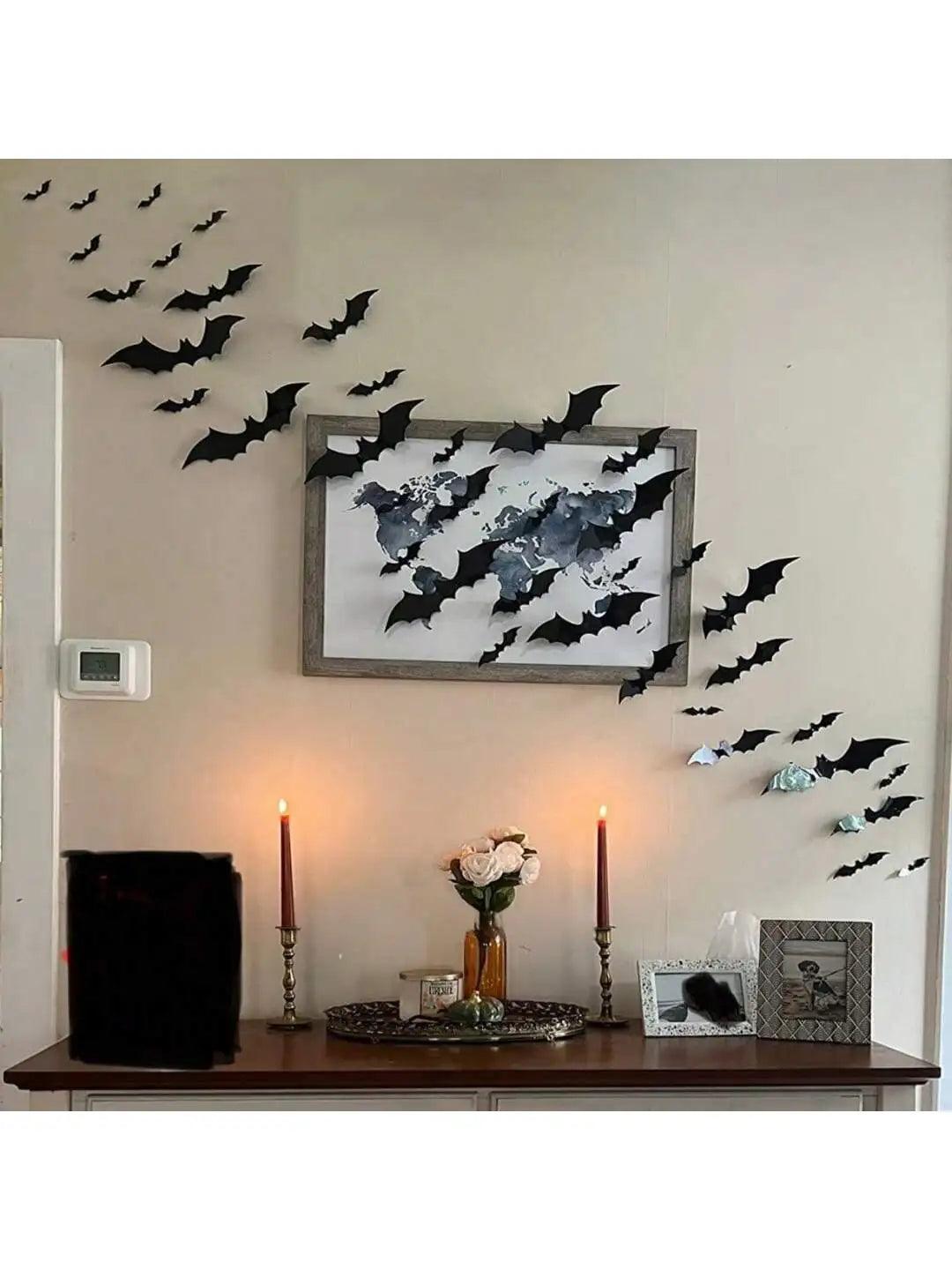 60pcs 3D Waterproof Black Bats Wall Decor Halloween Decor - Dabfavshop