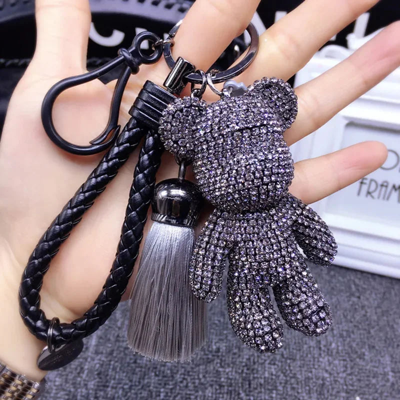 Rhinestone Gloomy Bear Keychain Handmade Car Tassel Key Chain Ring Holder Pendant Bag Charm for Women Dabfavshop
