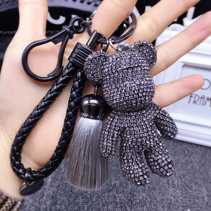 Rhinestone Gloomy Bear Keychain Handmade Car Tassel Key Chain Ring Holder Pendant Bag Charm for Women Dabfavshop