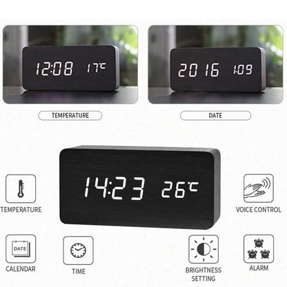 Wooden Digital Alarm Clock, LED Alarm Clock with Temperature Desk Clocks for Office,Bedside Clock Dabfavshop