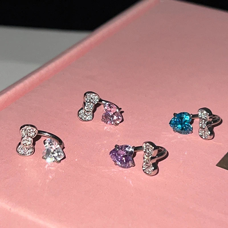 Cute Bowknot Love Heart 316L Stainless Steel Annular Ear Bone Nail Fashion Delicate Zircon Earring for Women Y2K Punk Jewelry Dabfavshop
