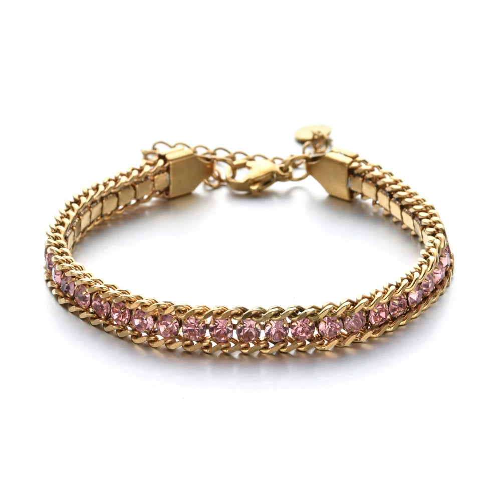 Women Men Gold Color Woven Crystal Cubic Zirconia Bracelet Stainless Steel Jewelry Dabfavshop
