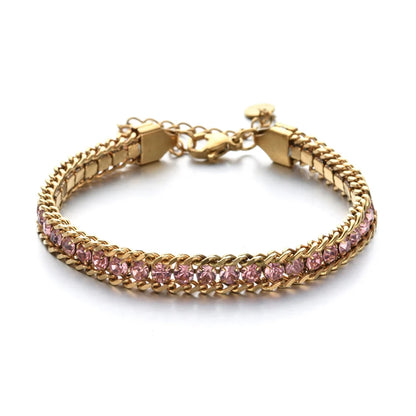 Women Men Gold Color Woven Crystal Cubic Zirconia Bracelet Stainless Steel Jewelry Dabfavshop