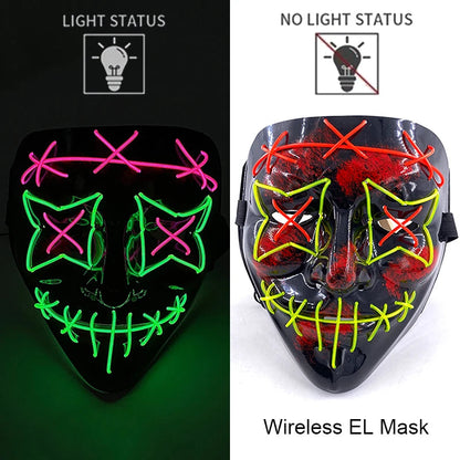 Neon LED Halloween Purge Mask Wireless Masquerade Party Light-up Horror Mask Glowing Multicolor Full Face Adult Mask for Halloween Dabfavshop