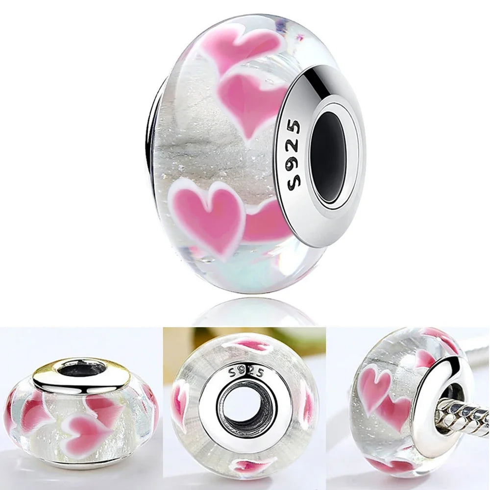 Colorful Flower Murano Glass Charm Fit Original Bracelet Necklace Heart 925 Sterling Silver Murano Glass Fine Jewelry Dabfavshop