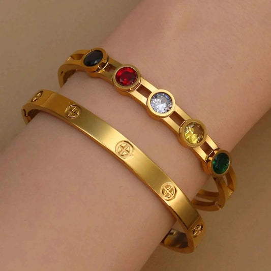 Stainless Steel Crystal Gold Color Bracelet (Unisex)