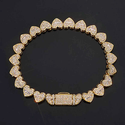 Iced Out Baguette Heart Tennis Chain Bracelet Silver Plated Zircon Mixed Inlay Fine Jewelry Dabfavshop