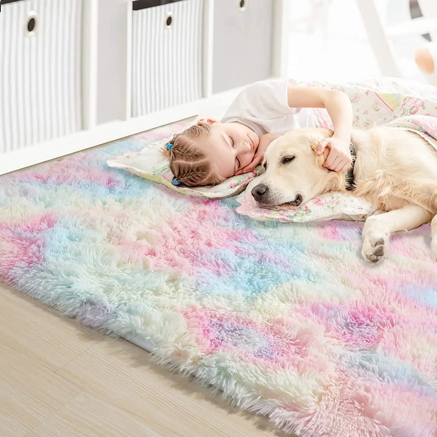 RainbowCloud Plush Rug – Soft, Fluffy & Vibrant! Dabfavshop