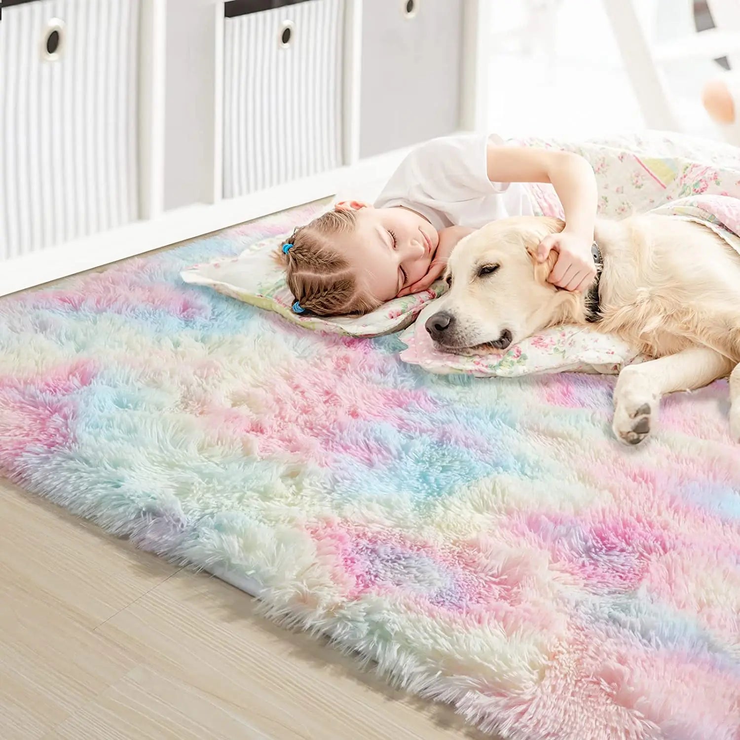 RainbowCloud Plush Rug – Soft, Fluffy & Vibrant! Dabfavshop