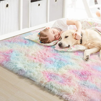 RainbowCloud Plush Rug – Soft, Fluffy & Vibrant! Dabfavshop
