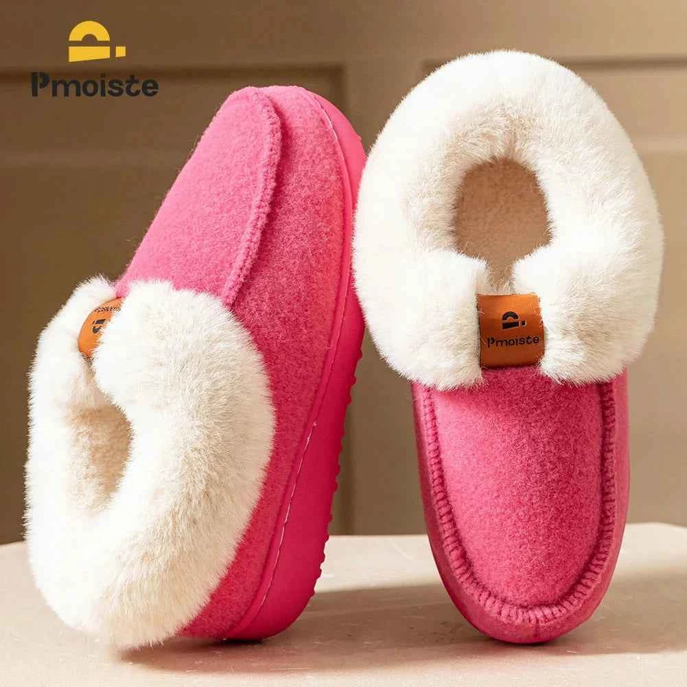 Platform Slippers Women Wedge Memory Foam  TPR Non Slip Sole Warm Fuzzy Winter Durable Bedroom Shoes Cozy Comfort