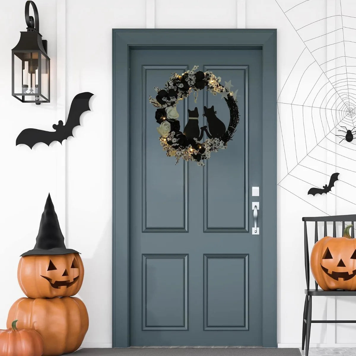 Black Cat Wreath Halloween Decor for Front Door/Window Dabfavshop