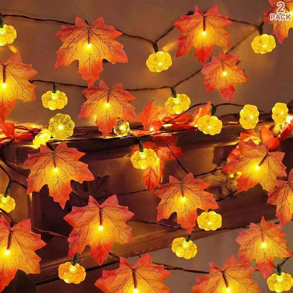 Pumpkin Garland LED Artificial Autumn Maple Leaves - Dabfavshop