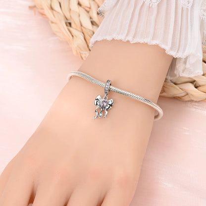 925 Sterling Silver Charms Beads Pink Zircon Bow Tie Dabfavshop