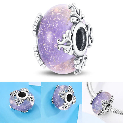 Colorful Flower Murano Glass Charm Fit Original Bracelet Necklace Heart 925 Sterling Silver Murano Glass Fine Jewelry Dabfavshop