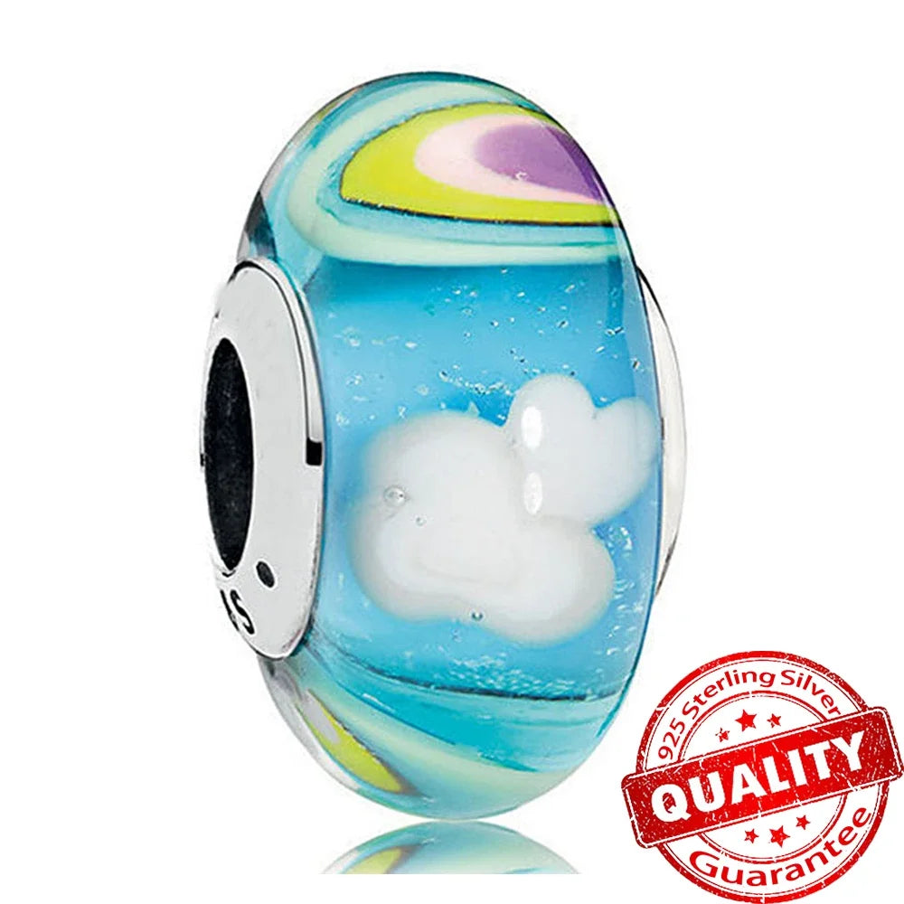 Colorful Flower Murano Glass Charm Fit Original Bracelet Necklace Heart 925 Sterling Silver Murano Glass Fine Jewelry Dabfavshop
