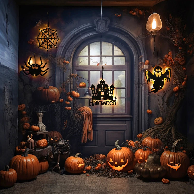 Halloween Hanging 10LED Castle Witch Ghost Spider Web Luminous Charm Indoor Outdoor Party Horror Props Decoration Dabfavshop