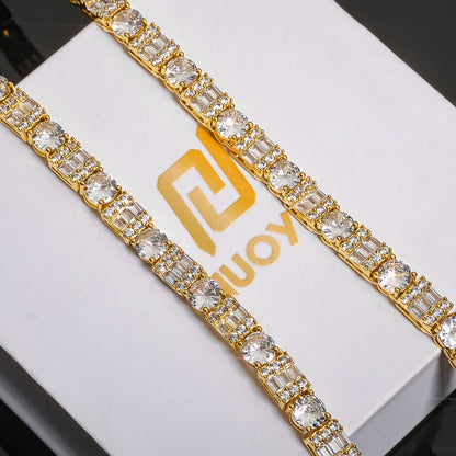 Iced Diamond Tennis Chain Silver Plated Brass Bling Circle Square Cubic Zirconia Necklace Dabfavshop