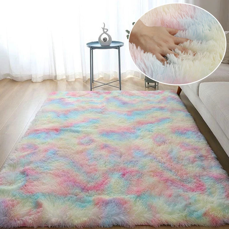 RainbowCloud Plush Rug – Soft, Fluffy & Vibrant! Dabfavshop