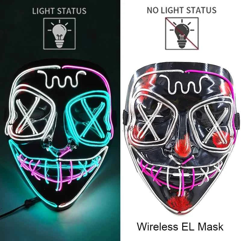 Neon LED Halloween Purge Mask Wireless Masquerade Party Light-up Horror Mask Glowing Multicolor Full Face Adult Mask for Halloween Dabfavshop