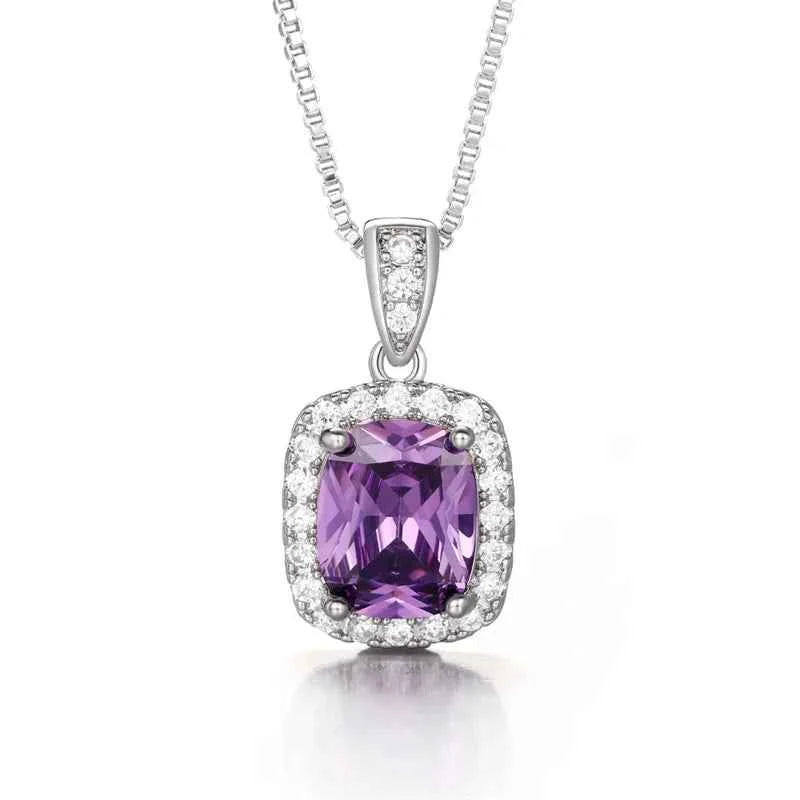 Cubic Zirconia Pendant Necklace White/Green/Purple/Pink Colors