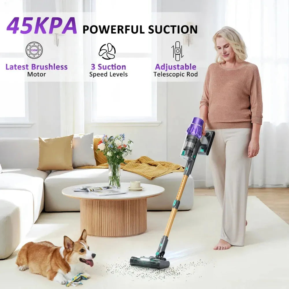 Rechargeable Cordless Vacuum Cleaners for Home 530W/45Kpa Powerful Suction With LED Touch Display - Dabfavshop