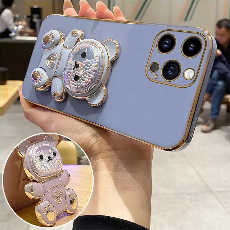 Strap and Quick Stand Cute Diamond Face Bear IPhone Case 11-14 Pro Max - Dabfavshop