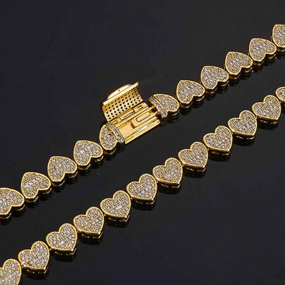 Iced Out Baguette Heart Tennis Chain Bracelet Silver Plated Zircon Mixed Inlay Fine Jewelry