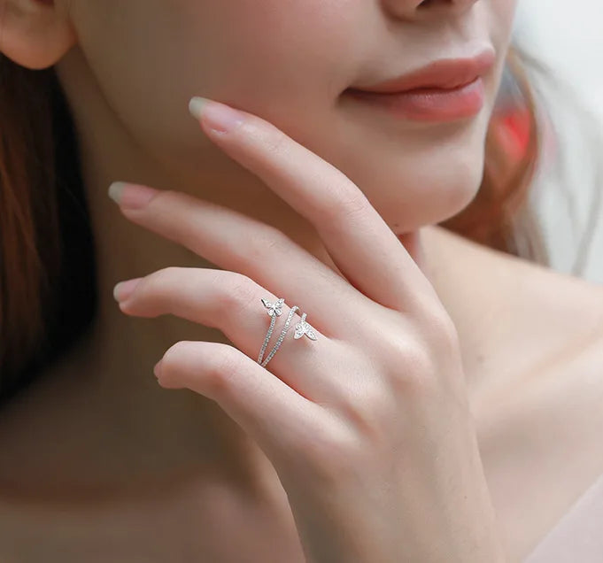 Fashion Double Butterfly Ring for Women 925 Sterling Silver Clear Zircon Diamond Wedding Engagement Ring Gift Jewelry Wholesale Dabfavshop