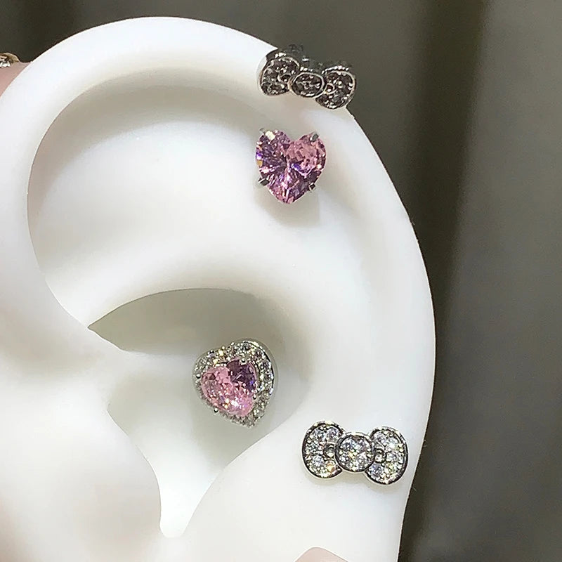 Cute Bowknot Love Heart 316L Stainless Steel Annular Ear Bone Nail Fashion Delicate Zircon Earring for Women Y2K Punk Jewelry Dabfavshop