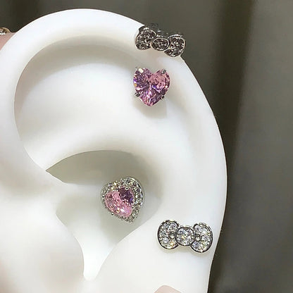 Cute Bowknot Love Heart 316L Stainless Steel Annular Ear Bone Nail Fashion Delicate Zircon Earring for Women Y2K Punk Jewelry Dabfavshop