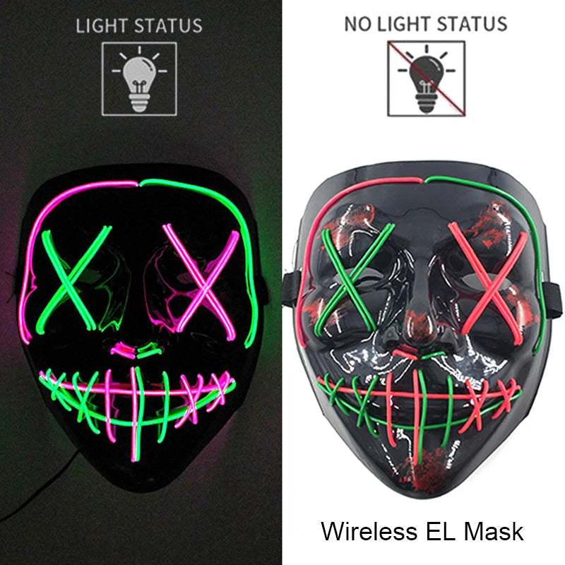 Neon LED Halloween Purge Mask Wireless Masquerade Party Light-up Horror Mask Glowing Multicolor Full Face Adult Mask for Halloween Dabfavshop