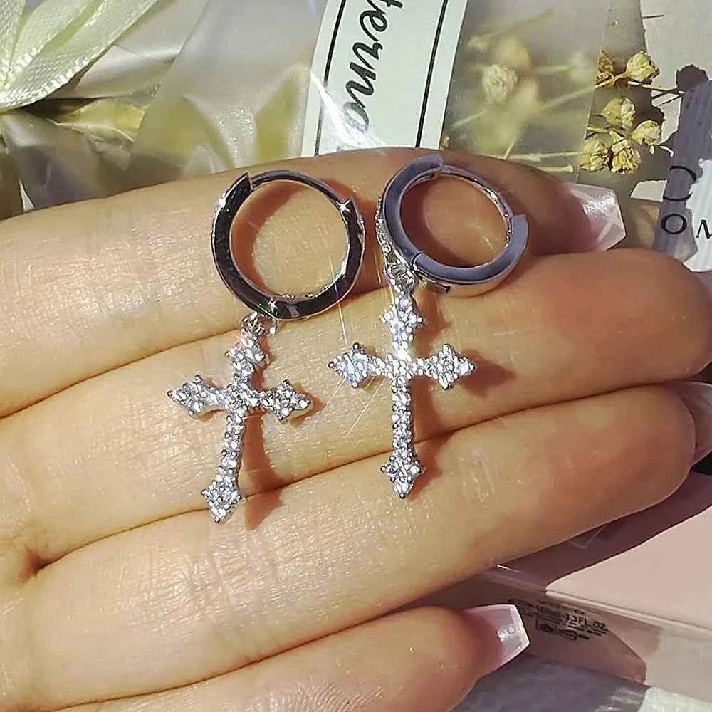 Gold Silver Cross Earrings