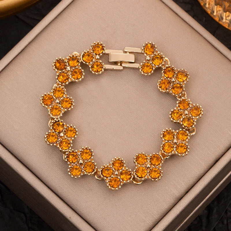 CDD New Sparkling Rhinestone Four Leaf Clover Hand Bracelet for Women Girls Luxury Crystal Bangle Adjustable Wrist Jewelry Gifts Dabfavshop