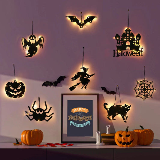 Halloween Hanging 10LED Castle Witch Ghost Spider Web Luminous Charm Indoor Outdoor Party Horror Props Decoration Dabfavshop