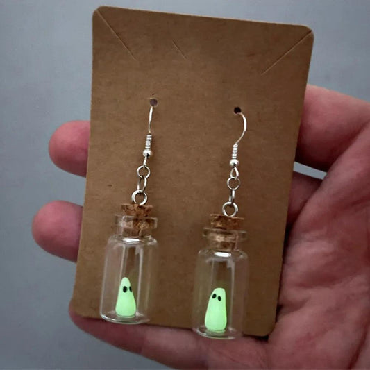 Glow In The Dark Ghost In Bottle Earrings - Dabfavshop