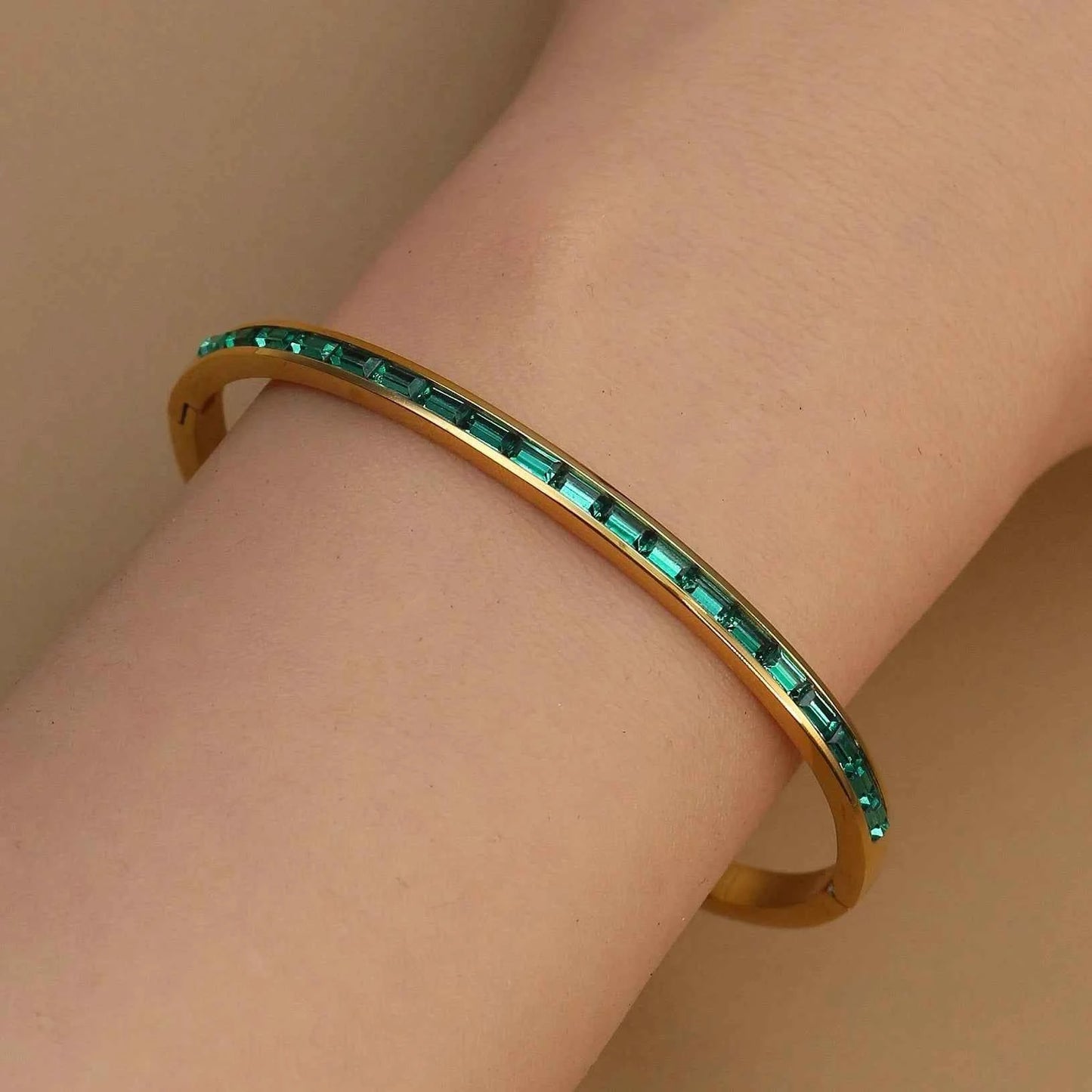 Stainless Steel Green Crystal Gold Color Bracelet