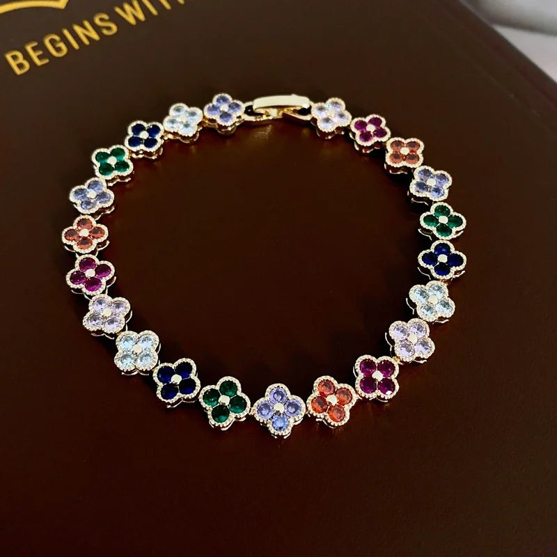 Crystal Flower Lucky Bracelet Women Personalized New Stainless Steel Bracelet Dabfavshop
