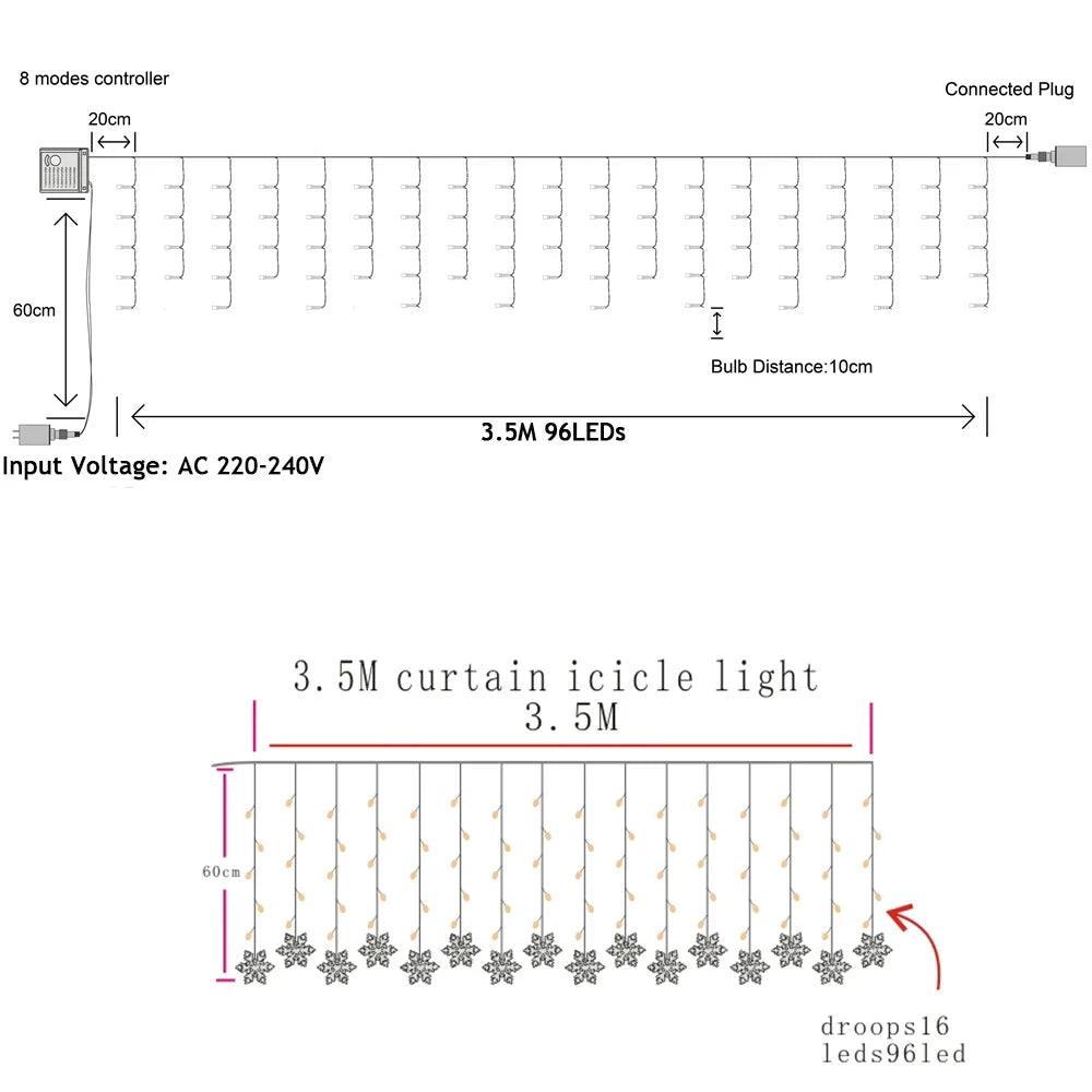 Big Sale 3.5M LED Snowflake Curtain Lights - Dabfavshop