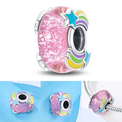 Colorful Flower Murano Glass Charm Fit Original Bracelet Necklace Heart 925 Sterling Silver Murano Glass Fine Jewelry Dabfavshop