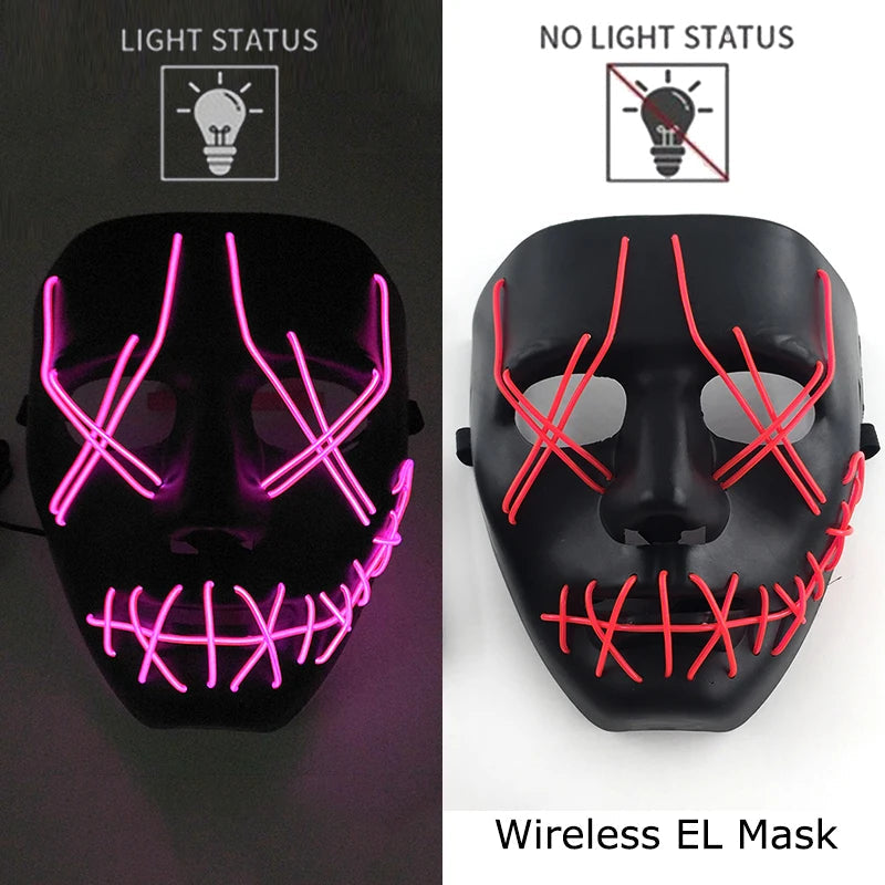 Neon LED Halloween Purge Mask Wireless Masquerade Party Light-up Horror Mask Glowing Multicolor Full Face Adult Mask for Halloween Dabfavshop