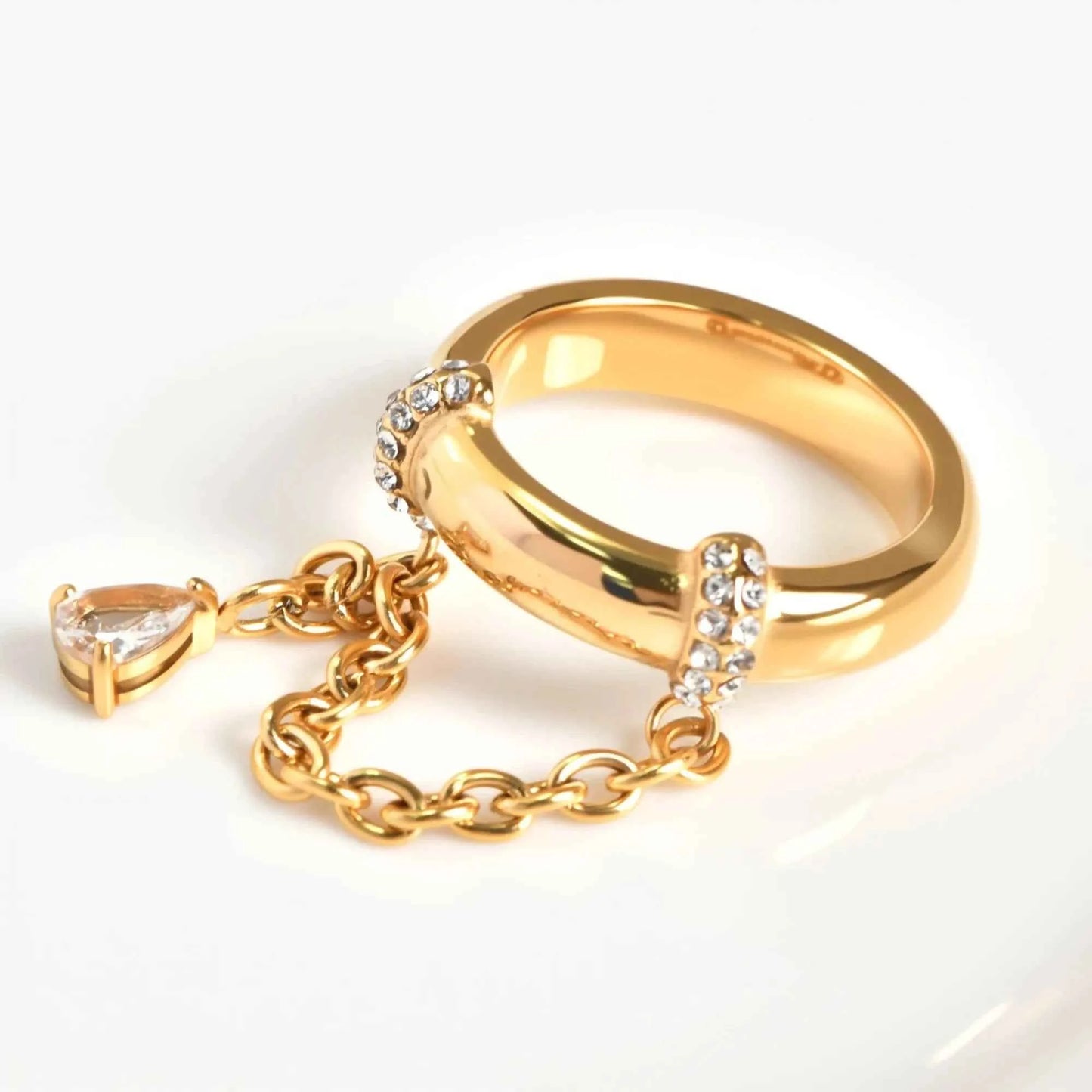 Stainless Steel 18k Gold Plated Tassel Drop Zircon Pendant Cz Stone Rings