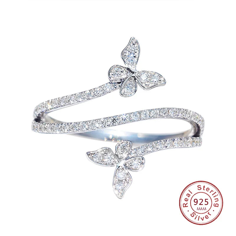 Fashion Double Butterfly Ring for Women 925 Sterling Silver Clear Zircon Diamond Wedding Engagement Ring Gift Jewelry Wholesale Dabfavshop