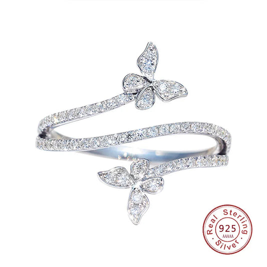 Fashion Double Butterfly Ring for Women 925 Sterling Silver Clear Zircon Diamond Wedding Engagement Ring Gift Jewelry Wholesale Dabfavshop