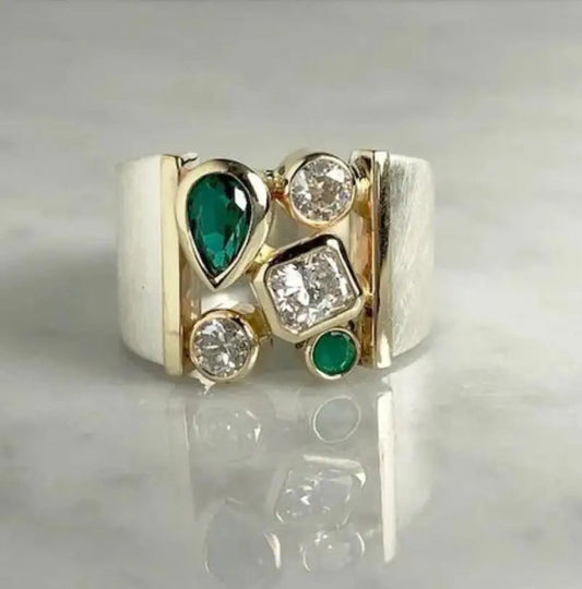 Vintage Silver Color Women's Ring Creative Wide Fine Imitation Crystal  Fashion Line  Jewelry Accessories Dabfavshop