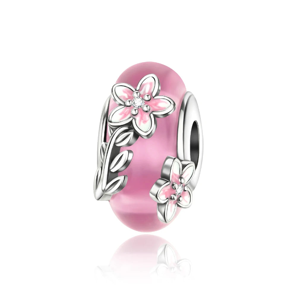 Colorful Flower Murano Glass Charm Fit Original Bracelet Necklace Heart 925 Sterling Silver Murano Glass Fine Jewelry Dabfavshop