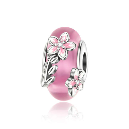 Colorful Flower Murano Glass Charm Fit Original Bracelet Necklace Heart 925 Sterling Silver Murano Glass Fine Jewelry Dabfavshop